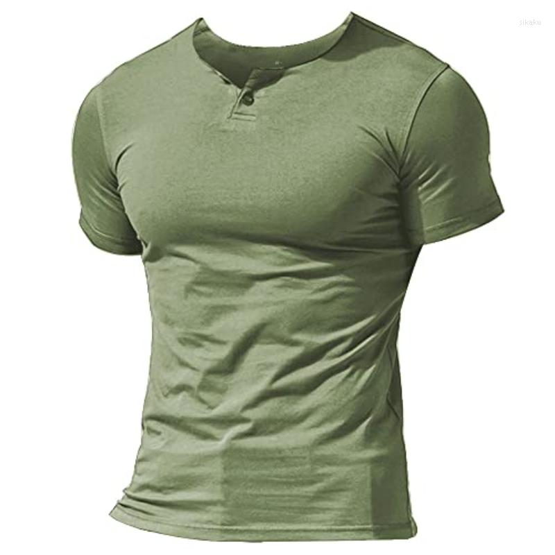 

Men's T Shirts Men Summer Casual Short-sleeved T-shirt Single Button Placket Solid Color V-neck Shirt, Wine-short sleeved