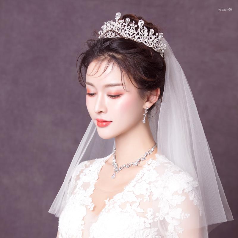 

Headpieces Bridal Crown Headdress Wedding Veil Three-piece Set Jewelry Adult Gift Net Red