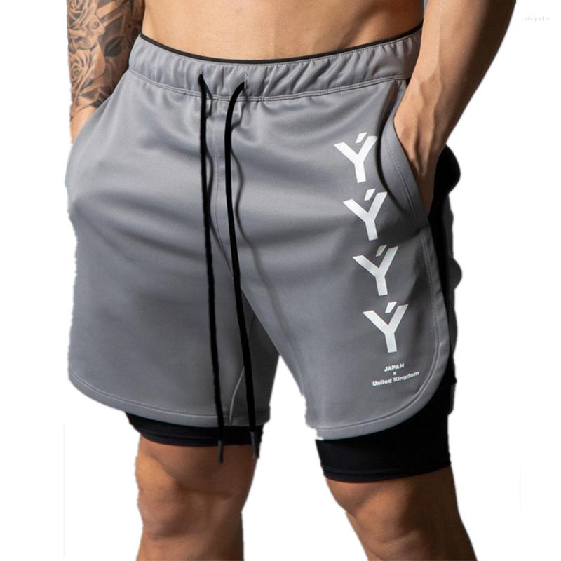

Men's Shorts 2 In 1 Quick Dry Men Summer Running Sports Double Layer Bottoms Gym Fitness Bodybuilding Bermuda Male Training Clothing, Grey