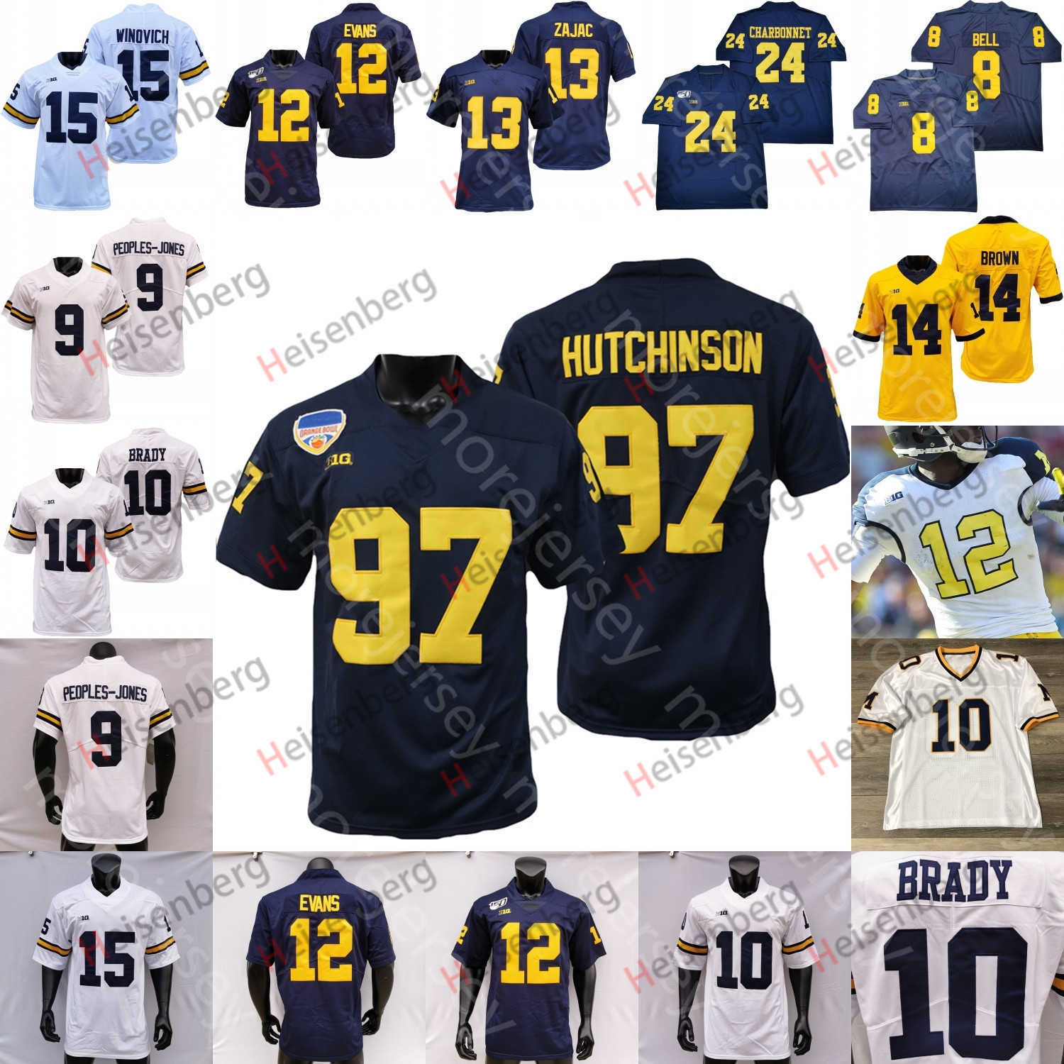

American College Football Wear Michigan Wolverines Football Jersey NCAA Aidan Hutchinson Tom Brady Charles Woodson McNamara Blake Corum J.J. McCarthy Edw, White iv