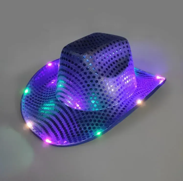 Cowgirl LED Hat Flashing Light Up Sequin  Hats Luminous Caps Halloween Costume SN4131