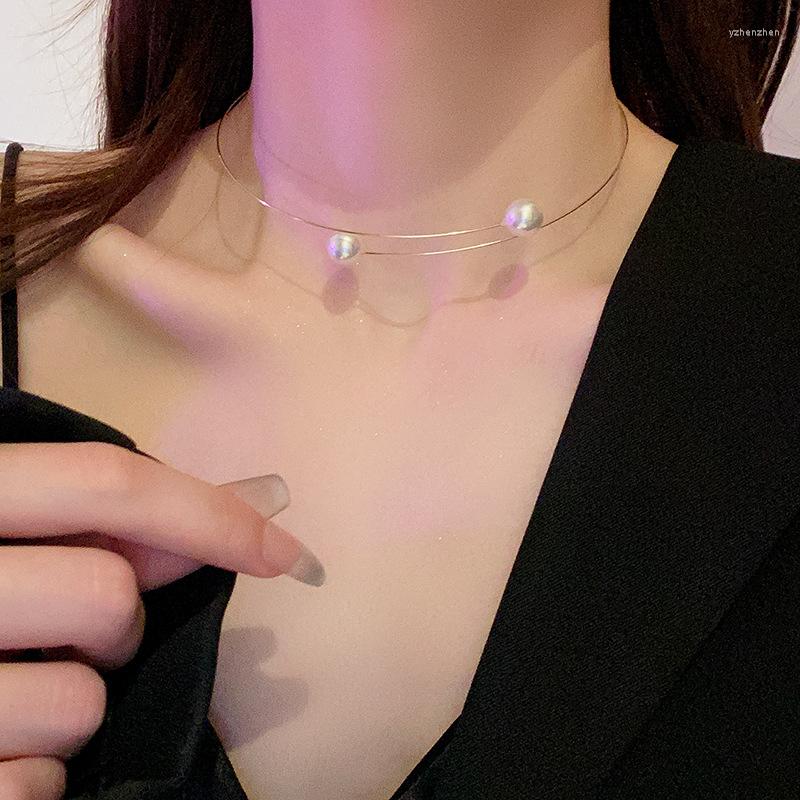 

Pendant Necklaces Minimalist Elegant Imitation Pearls Gold Color Choker Necklace For Women Trendy Thin Wire Collar Wedding Jewelry W468