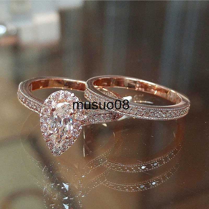 

Band Rings Huitan AAA Zircon Stone Micro Paved Bridal Ring Sets Romantic Rose Gold Color Engagement Rings Wholesale Lots Bulk Midi Rings J230602