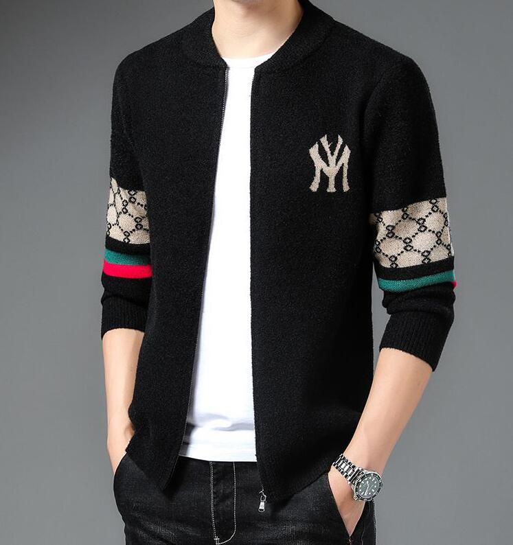 

Fashion Brand Sweaters Men High Quality Classic Zipper Knitted Cardigan Sweater Casual BEE Striped stitching Jacket Luxury Long Sleeve Men' Clothing, 02