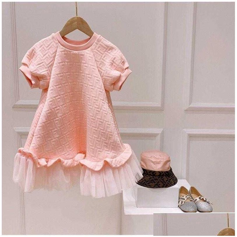 childrens pink casual skirt luxury designer brand fashion dress girls net yarn shortsleeved princess dress for kids q0716