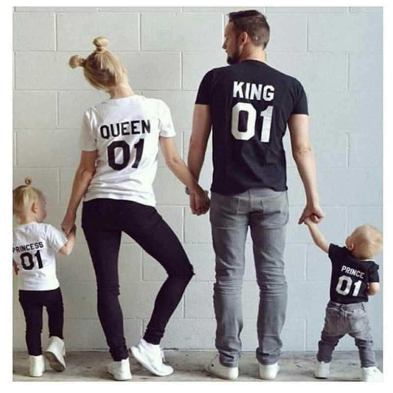 

top quality king and queen couple kids short sleeve shirts letter printing couple tops hiphop couple tshirt cotton, White
