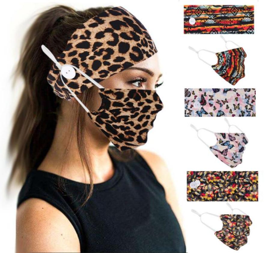 

Women Headband And Face Mask Set Valentines Day Gifts Leopard Print Hair Accessories Head Band With Masks Button For Sport Yoga8731272