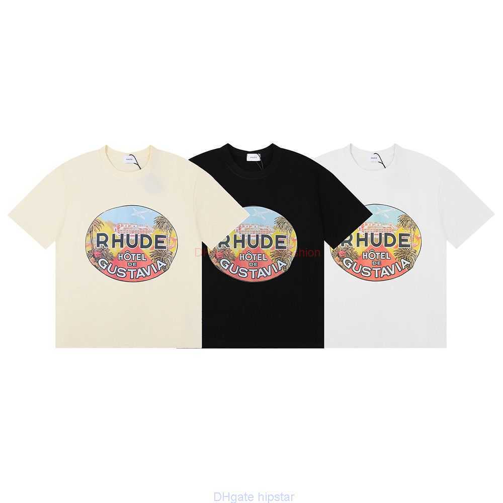 

Designer Fashion Clothing Tees Tshirt Rhude Gustavia Hotel Printing High Quality Double Yarn Pure Cotton Casual Versatile Short Sleeve Tshirt for Men Women Cotton S, White 5066
