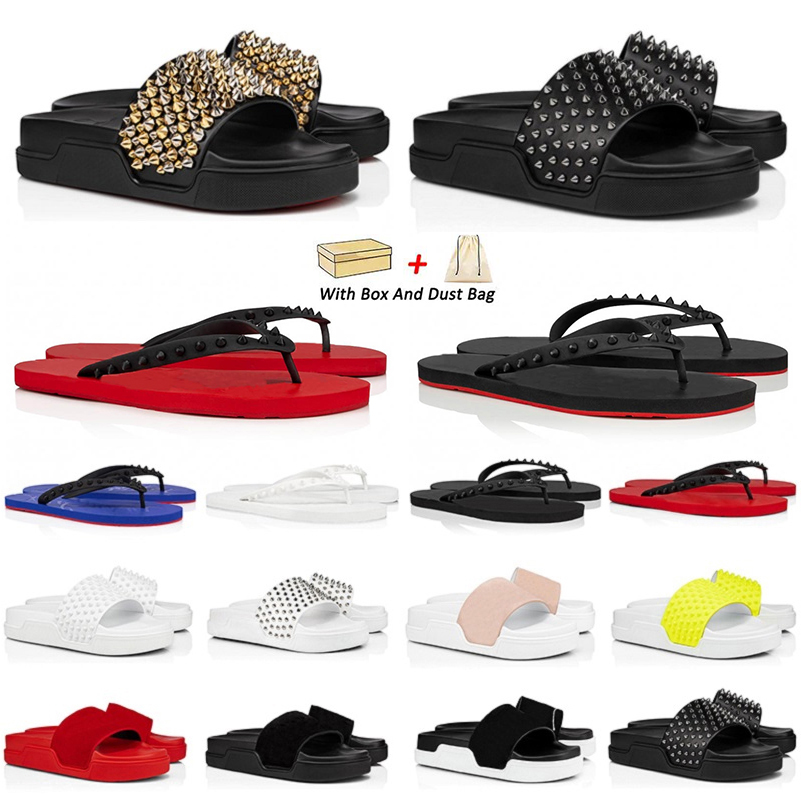 

high quality luxury red bottoms sandals men slippers slides sandals famous designer women spikes mens flat flip flops platform christians sandal coach with box