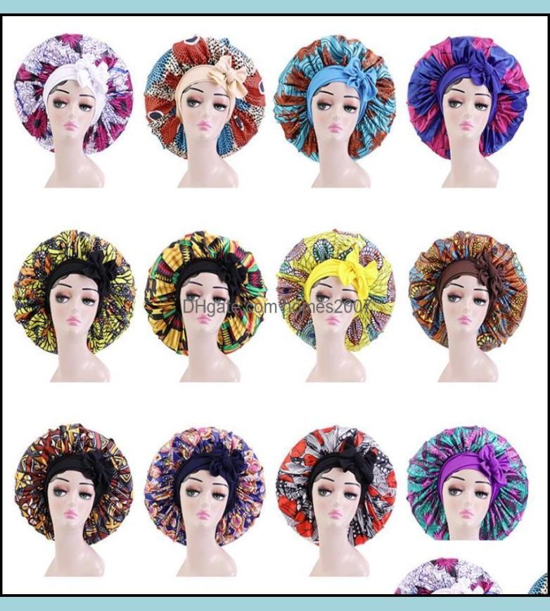 

Womens Extra Large Hair Cap For Slee New African Elastic Artificial Silk Printed Satin Round Hat Chemo Bonnet Night Turban Drop De4615837, Red