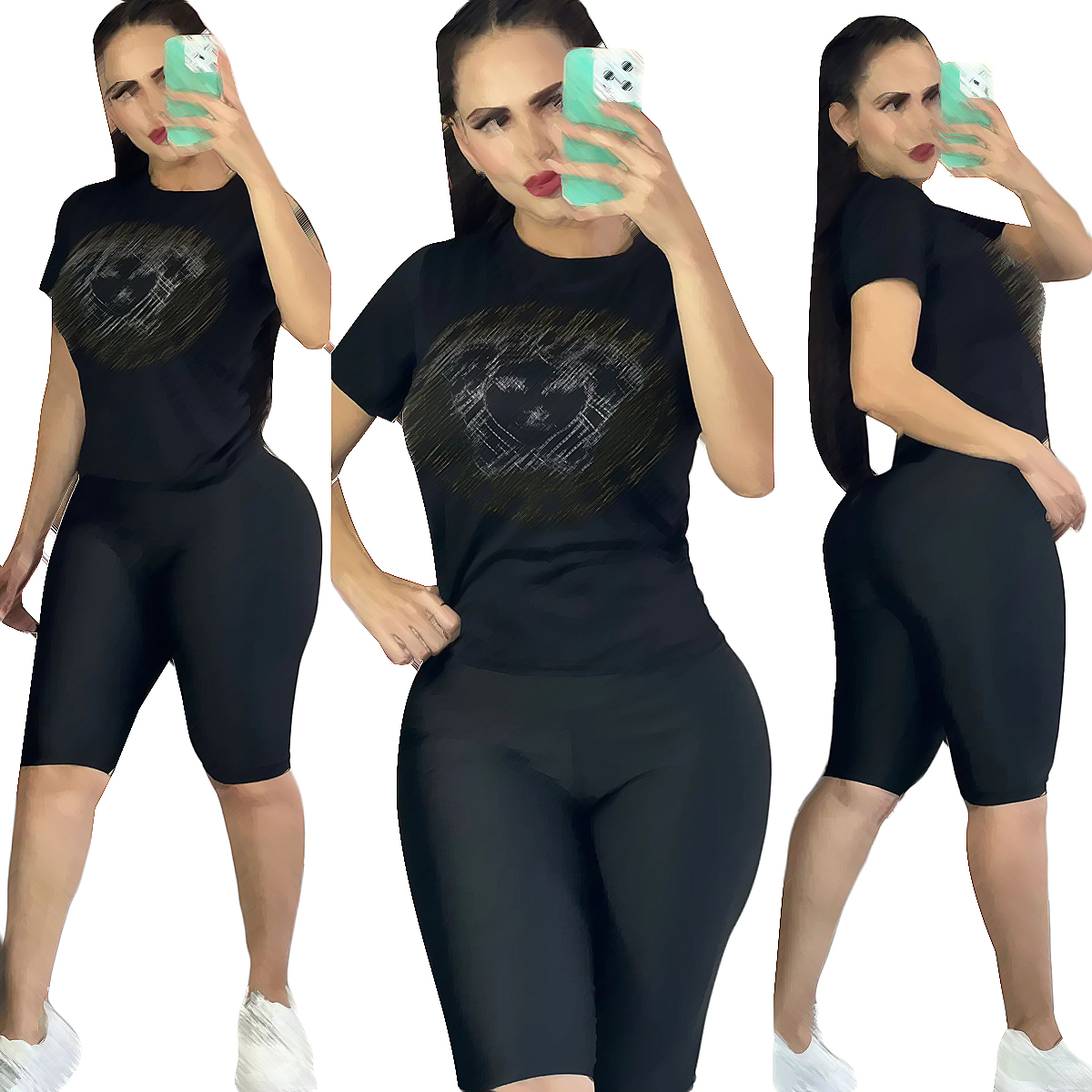

Skims Tracksuit Women Baddie Two Piece Set Active 2 Piece Biker Short Jogging Suit Sets Juicy Designer Clothing Summer Outfits for woman New In Matching Sets, Black g