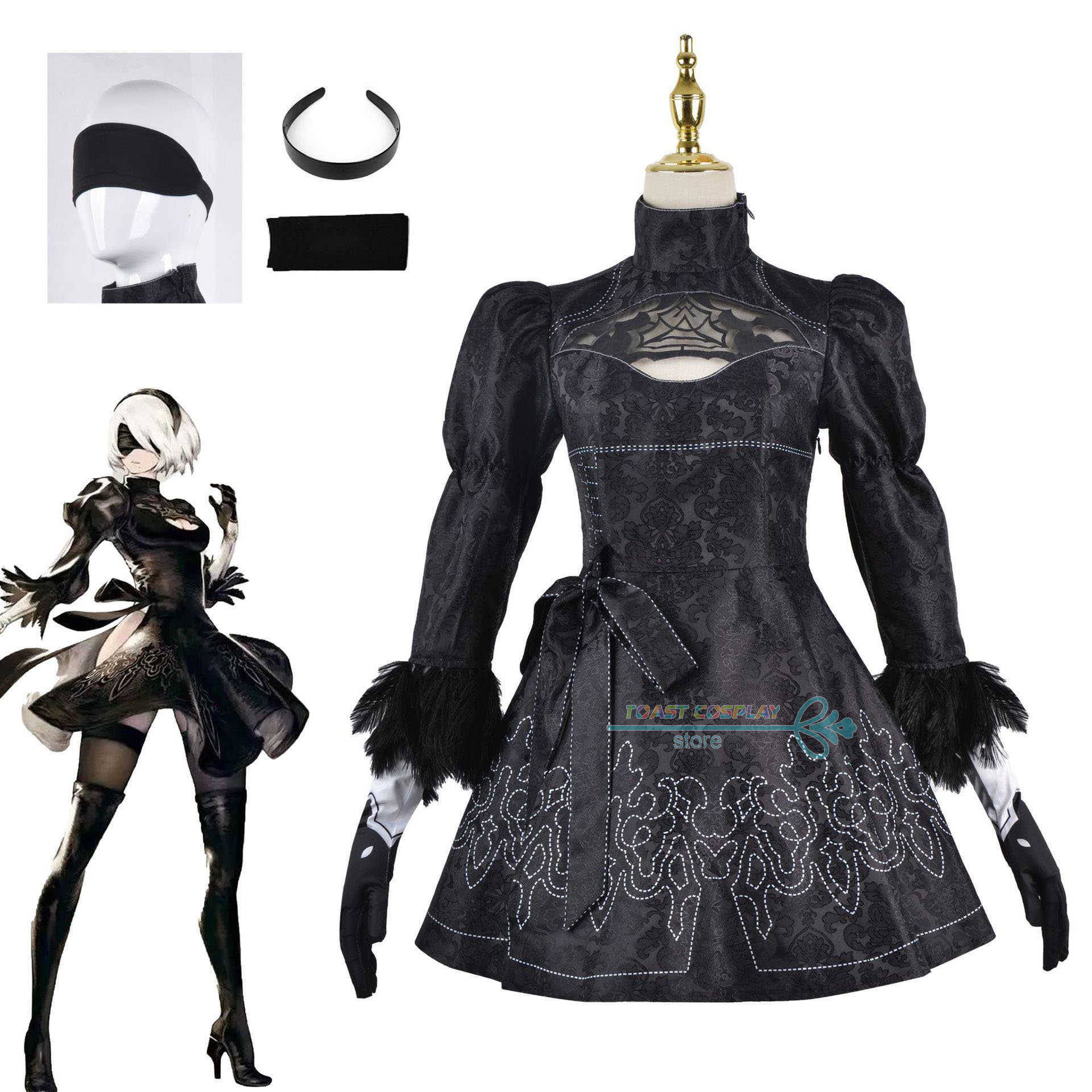 

Anime Costumes Game Role 2B Cosplay NieRAutomata YoRHa No2 Type B Black Dress Cosplay Come Sexy Uniform Halloween Party Cos Z0602