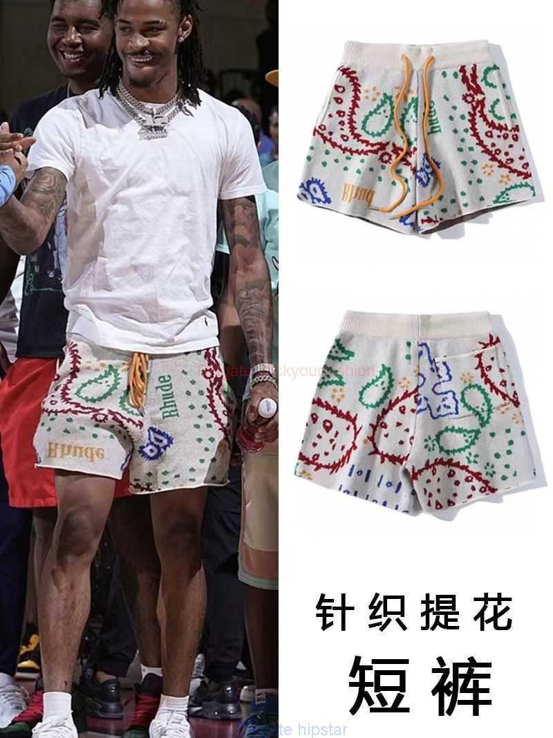 

Designer Short Fashion Casual Clothing Beach shorts High Version High Street Trendy Rhude Knitted Cashew Flower American Beach Pants with Drawstring Loose Casual C, Picture color