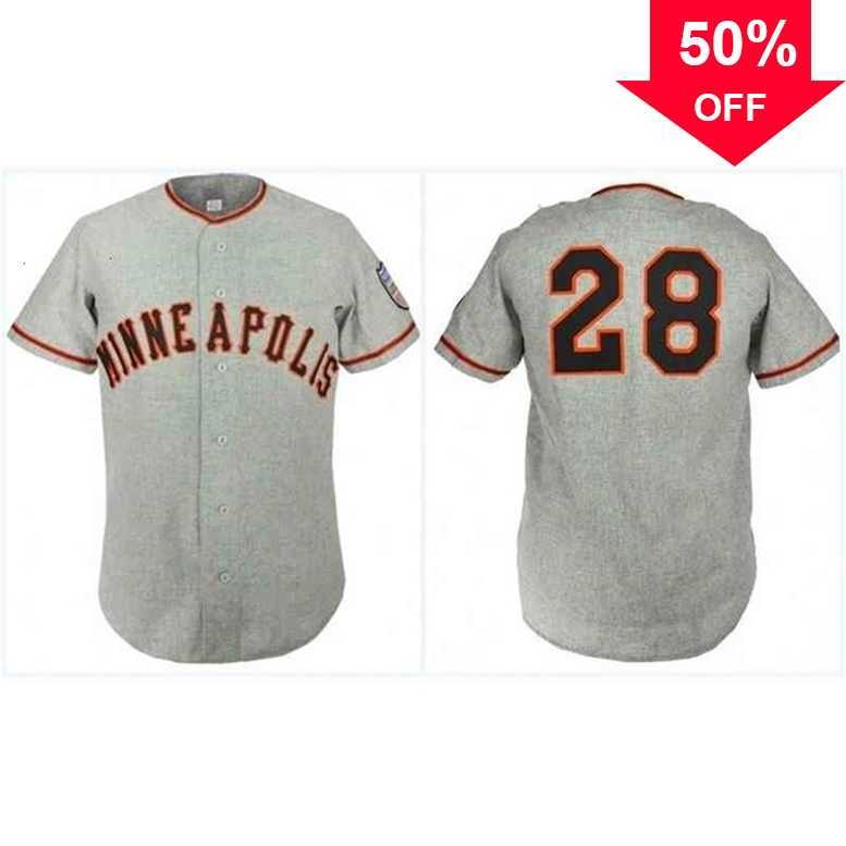 

Xflsp GlaA3740 Minneapolis Millers 1951 Road Jersey Any Player or Number Stitch Sewn All Stitched High Quality Baseball Jerseys, 28 grey