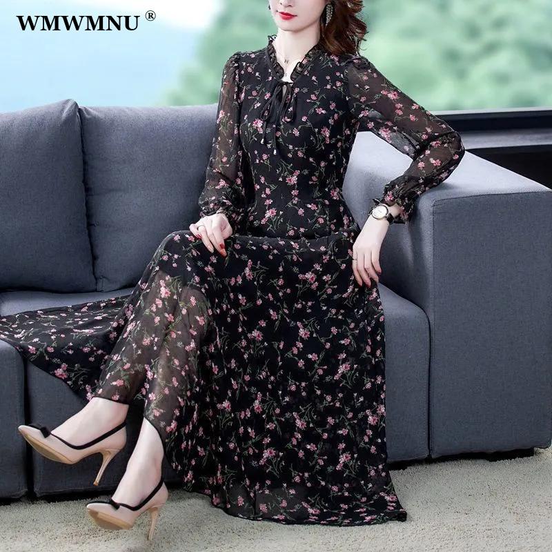 

Dresses Black Long Sleeve Chiffon Floral Print Dress Women Oversize 6xl Vintage Ruffle Neck Midi Dresses Casual Elegant Vestido Mujer, Short sleeve