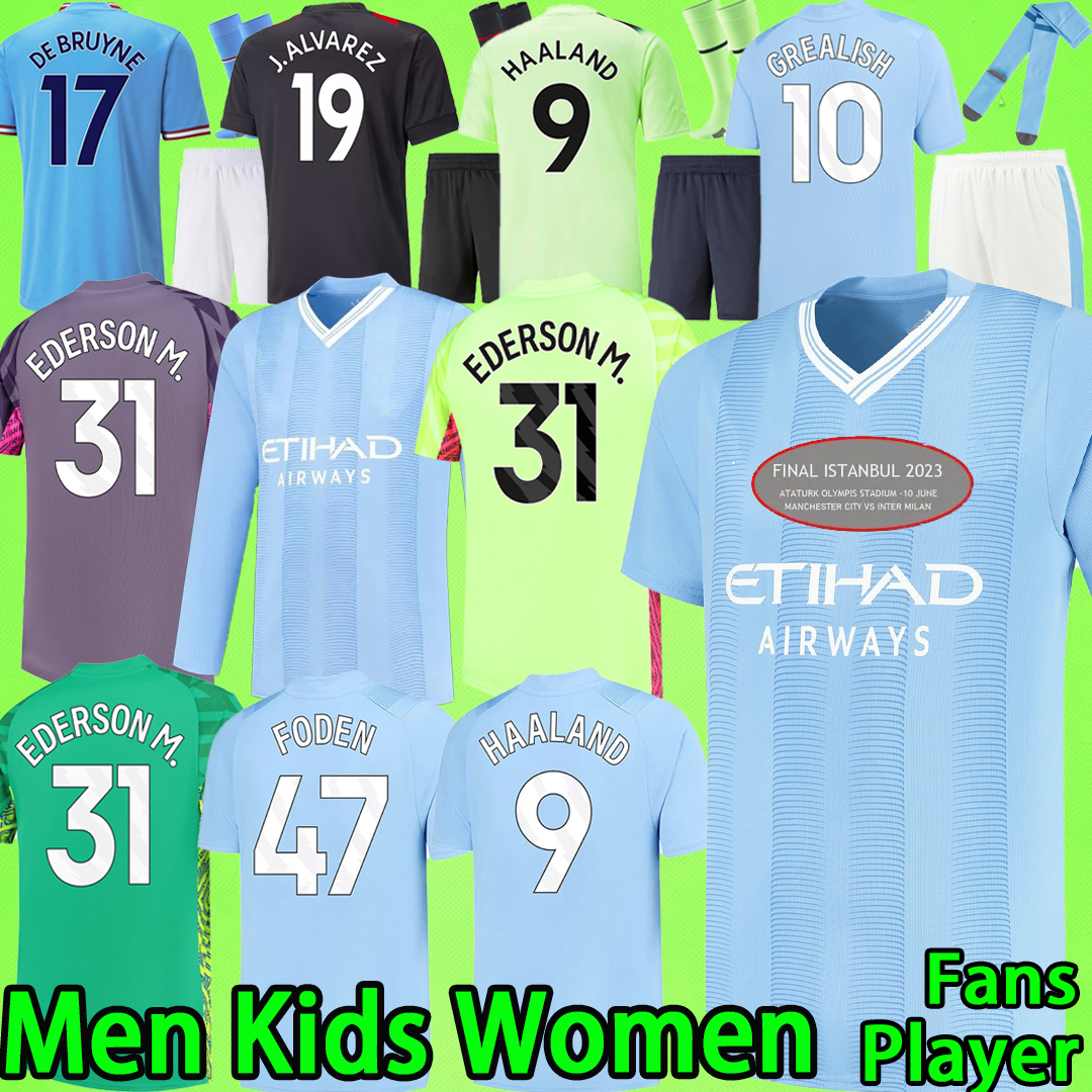 

Final 23 24 HAALAND MAN CITYS soccer jerseys Player version men set kids kit 2023 2024 champions FODEN football shirt women DE BRUYNE long sleeve uniform MancHesterS, 22/23 home