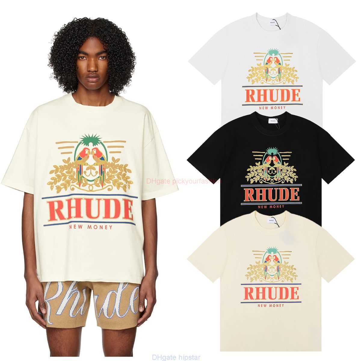 

Designer Fashion Clothing Tees Tshirt Rhude Long Tailed Parrot Print 230g Pure Cotton Double Yarn High Street Casual Versatile Short Sleeve Tshirt for Men Women Cott, White fh5067