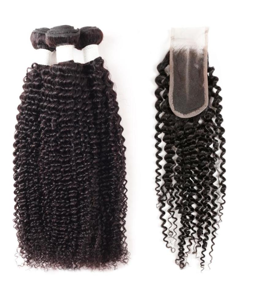 

Ishow Brazilian Human Hair Bundles Kinky Curly 3pcs with 24 Closure Natural Black Whole for Women All Ages 828inch1000280, Natural color