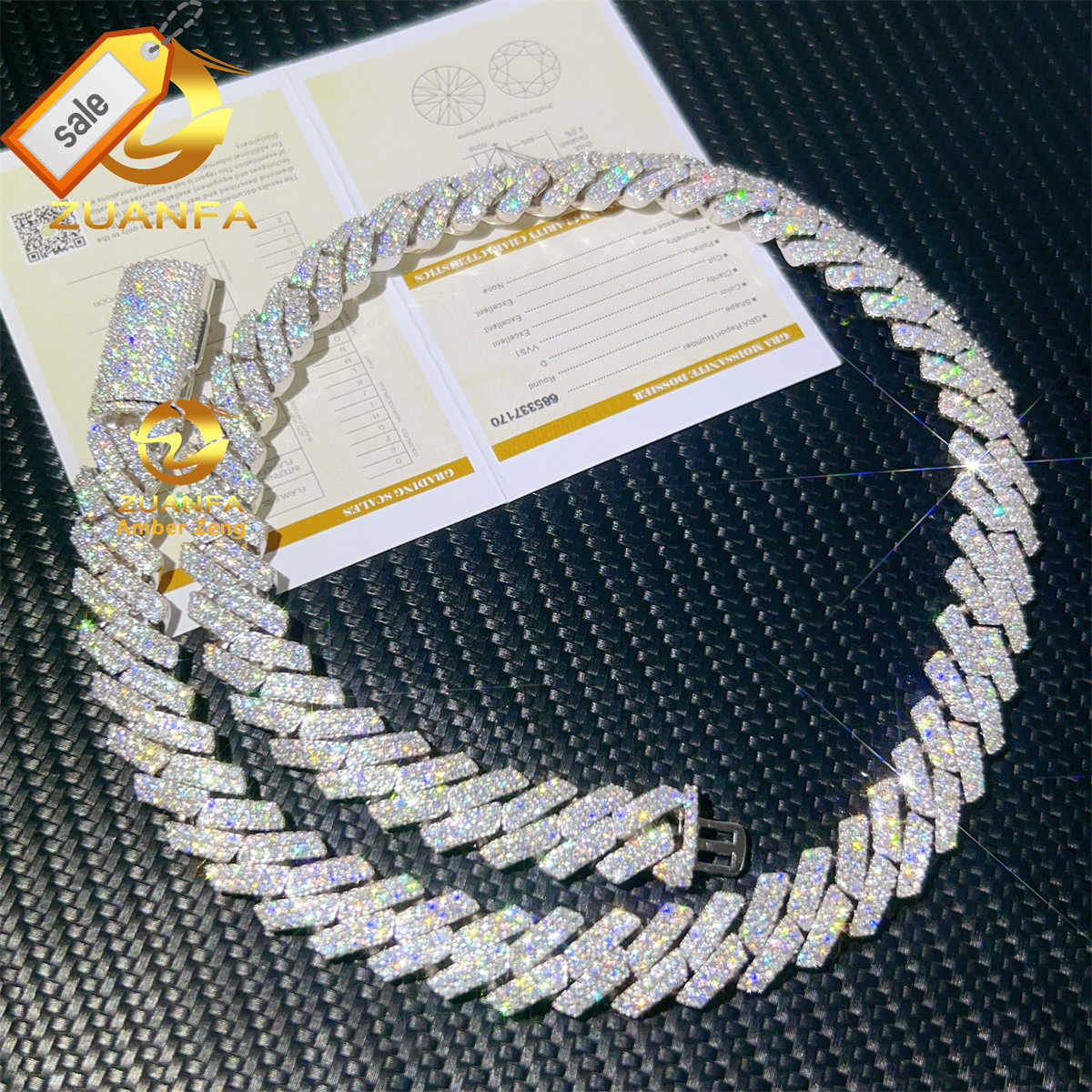 

Wholesale 13MM Real Gold Plating Trendy 925 Silver Necklace Moissanite Cuban Link Chain Hip Hop Jewelry Iced Out Cuban Chain