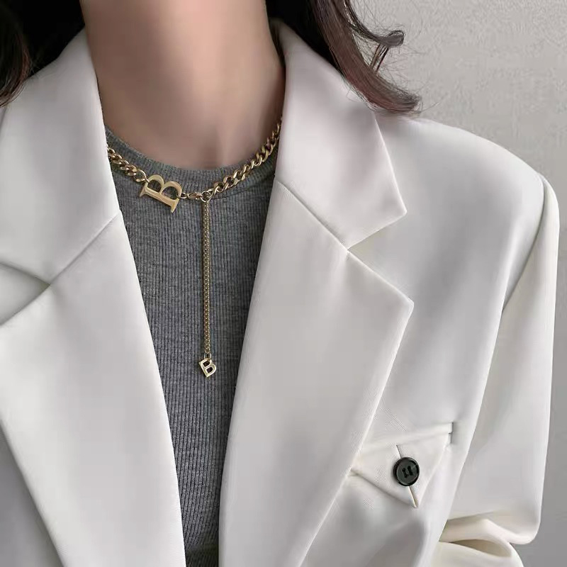 

Vintage style B letter balencigaes Necklace 18K gold brand sweater necklace Glamour women's wedding party balencigaes jewelry accessories