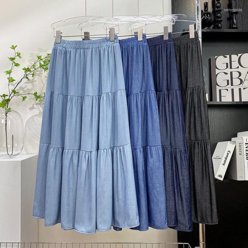 

Skirts Midi Summer Women 2023 Fashion Korean Ladies High Waist Pleated A-line Vintage Elegant Casual Skirt Female, Black