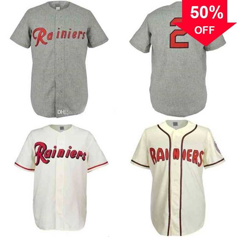 

Xflsp GlaA3740 Seattle Rainiers 1957 Road Jersey 100% Stitched Embroidery Vintage Baseball Jerseys Custom, White