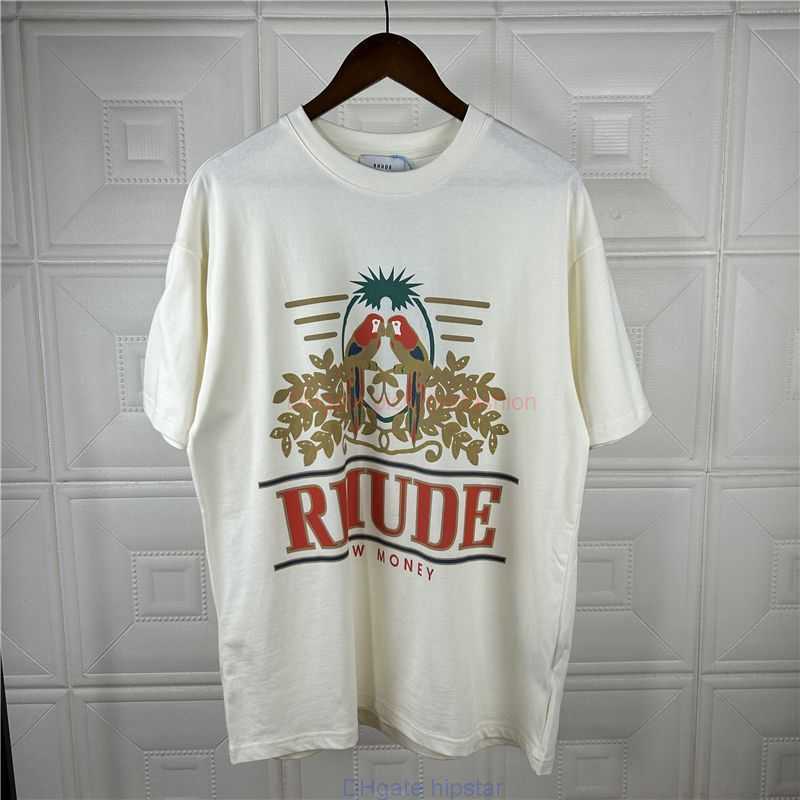 

Designer Fashion Clothing Tees Tshirt 2023 Summer New Rhude Diamond Parrot Flower Print Slogan Loose Cotton Short Sleeve Tshirt for Men Women Cotton Streetwear Tops, Apricot