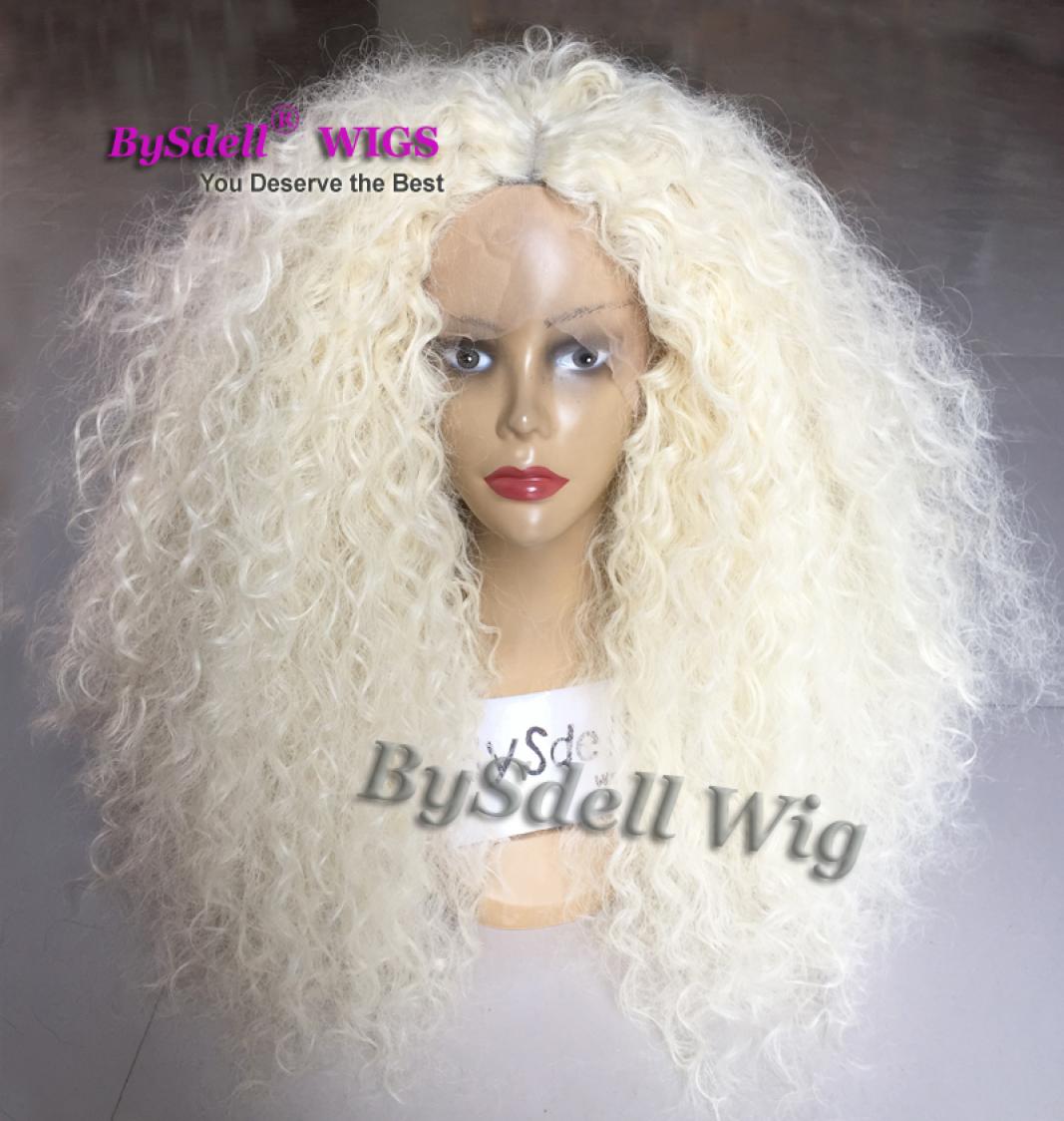 

Long Afro Fluffy Medium Curly Hair Lace Front Wig Synthetic Heat Resistant Honey Blonde 613 Color Wigs for Black Women Pelucas Pe3475357