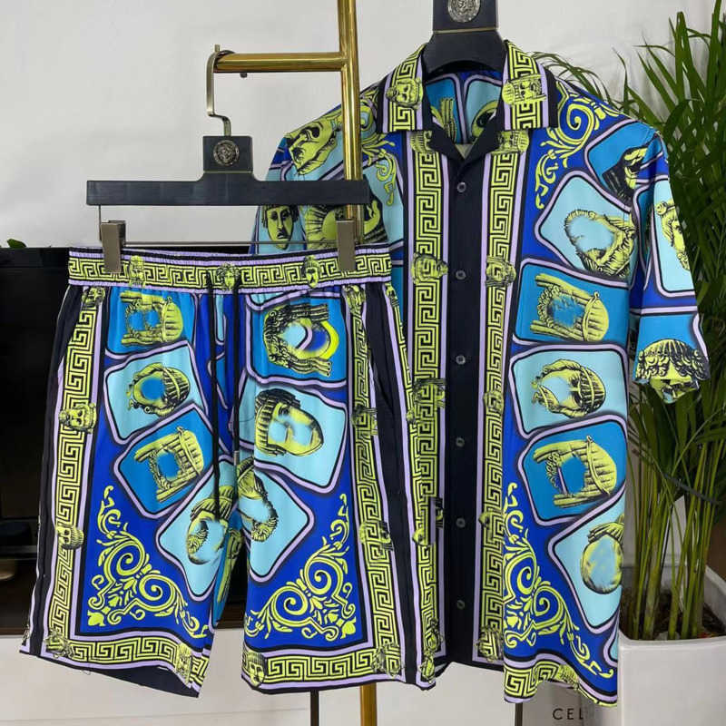 

Men's Shirts summer short sleeved t shirt mens silk shirt designer brand casual shirts 3d printed button cardigan Hawaiian beach pants 2 piece set, No.2