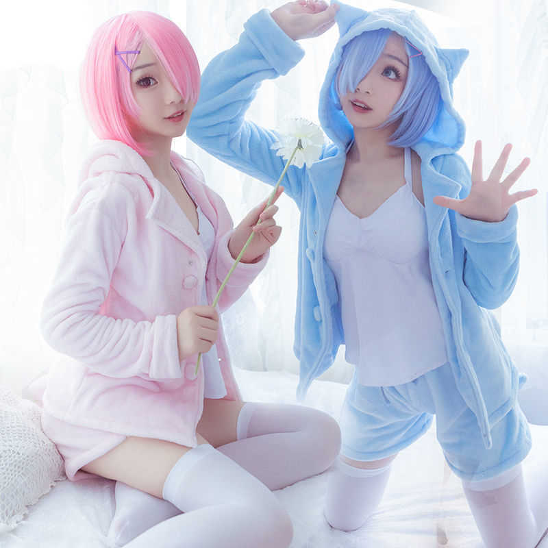 

Anime Costumes Cosplay ReLife in a different world from zero Cosplay Rem Ram Sexy Cat Ear Ver Come Women Anime Re zero Pajamas Wig Z0602