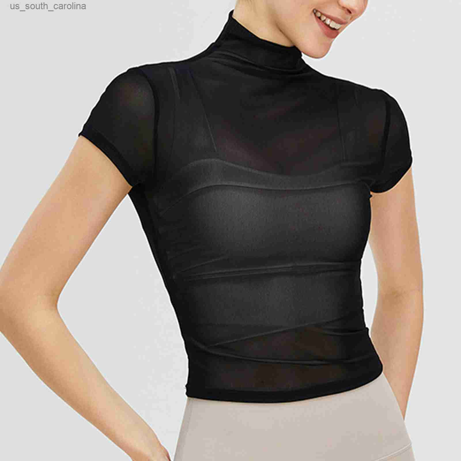 

Camis Womens See-Through Mesh Short Sleeve T-shirt Crop Top Slim Fit Yoga Bra Bikini Cover Ups Sportwear Beachwear Clubwear Dancewear L230522, Brown