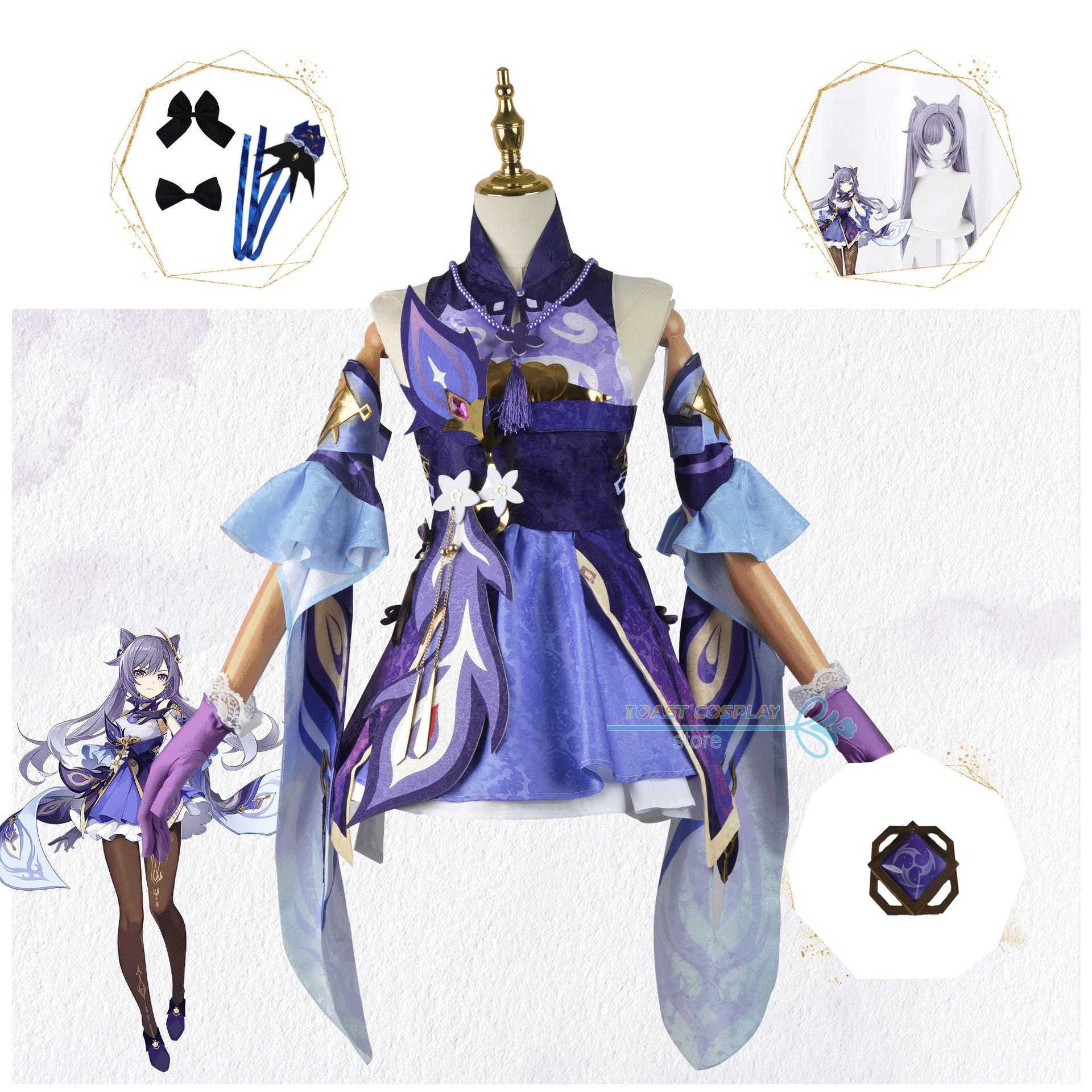 

Anime Costumes Genshin Impact Keqing Cosplay Sexy Comes Niform Wig Cosplay Anime Chinese Style Comes for Women Purple Cosplay Z0602