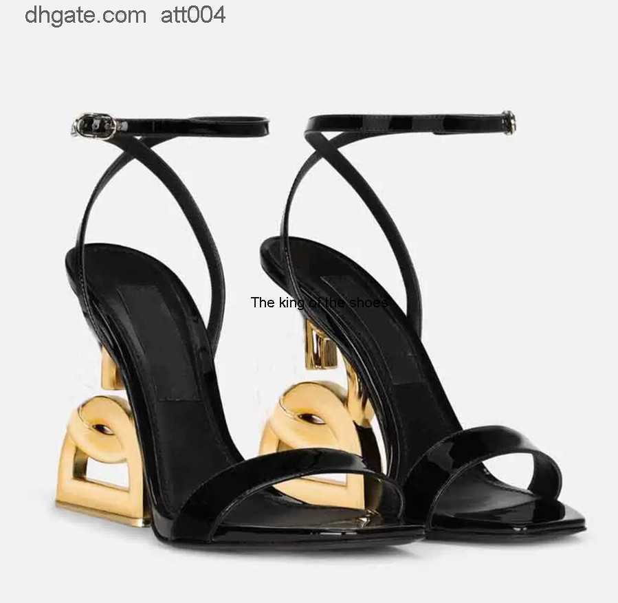 

Summer Luxury Brands Patent Leather Sandals Shoes Pop Heel Gold-plated Carbon Nude Black Red Pumps Gladiator Sandalias With Box.EU35-43 dg gabana