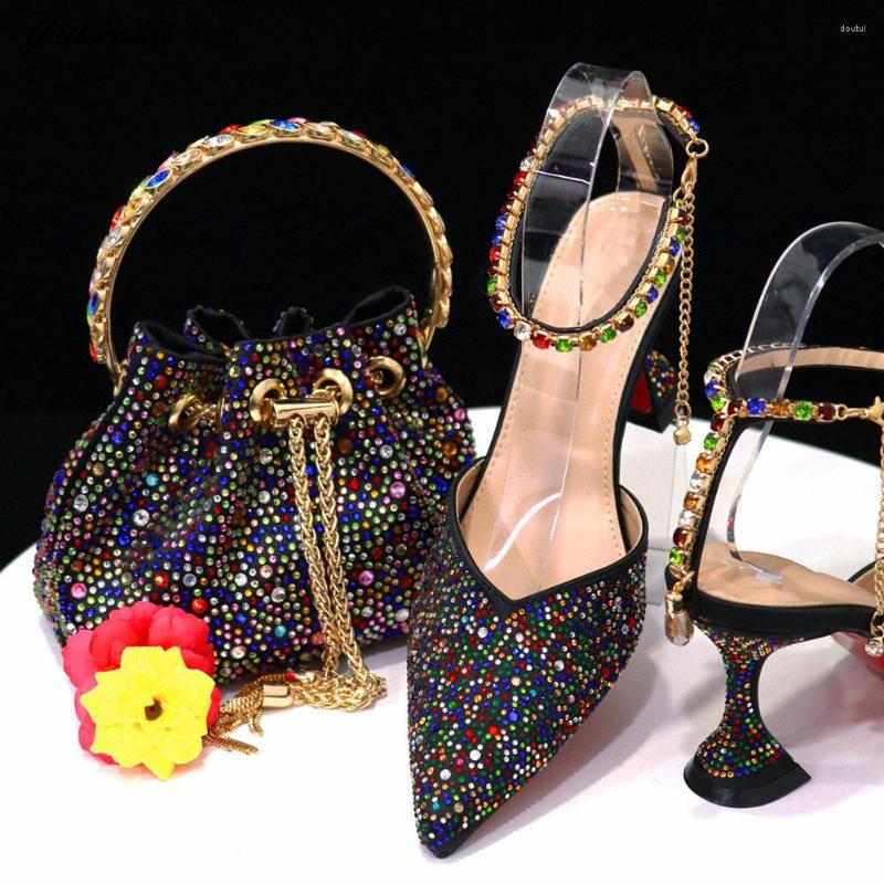

Dress Shoes 2023 Fashion Rhinestone Woman And Bag Set Italian Style Summer Sandal Matching Purse For Party, Purple
