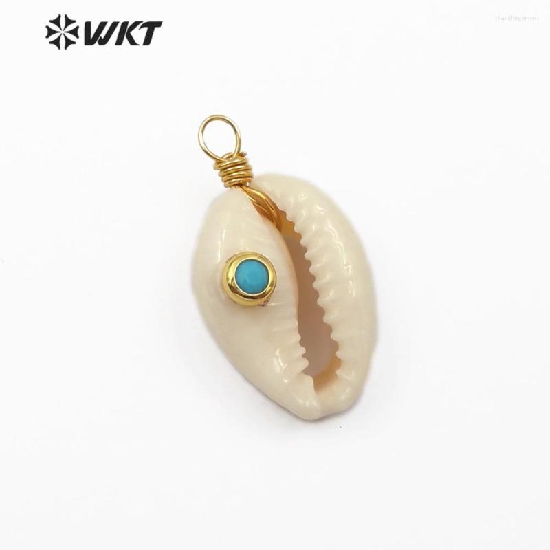 

Pendant Necklaces WT-JP094 Natural Cowrie Shell Unique Design Original With Gem-stone Charm Brass Wire Wrapped Multi Option