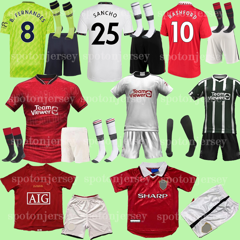 

07 08 99 00 22 23 24 manchesters soccer jersey kids kit with socks uniforms mans utds football shirts 2022 2023 2024 summer children kits 145741, Black