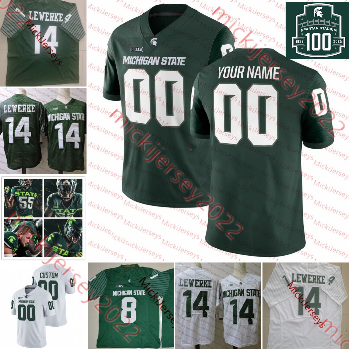 

Michigan State football Jersey 31 Darqueze Dennard 8 Kirk Cousins 26 Clinton Jones 24 Le'Veon Bell 48 Percy Snow 95 Bubba Smith 2023 Mens Custom stitched Jerseys, Green state/100th