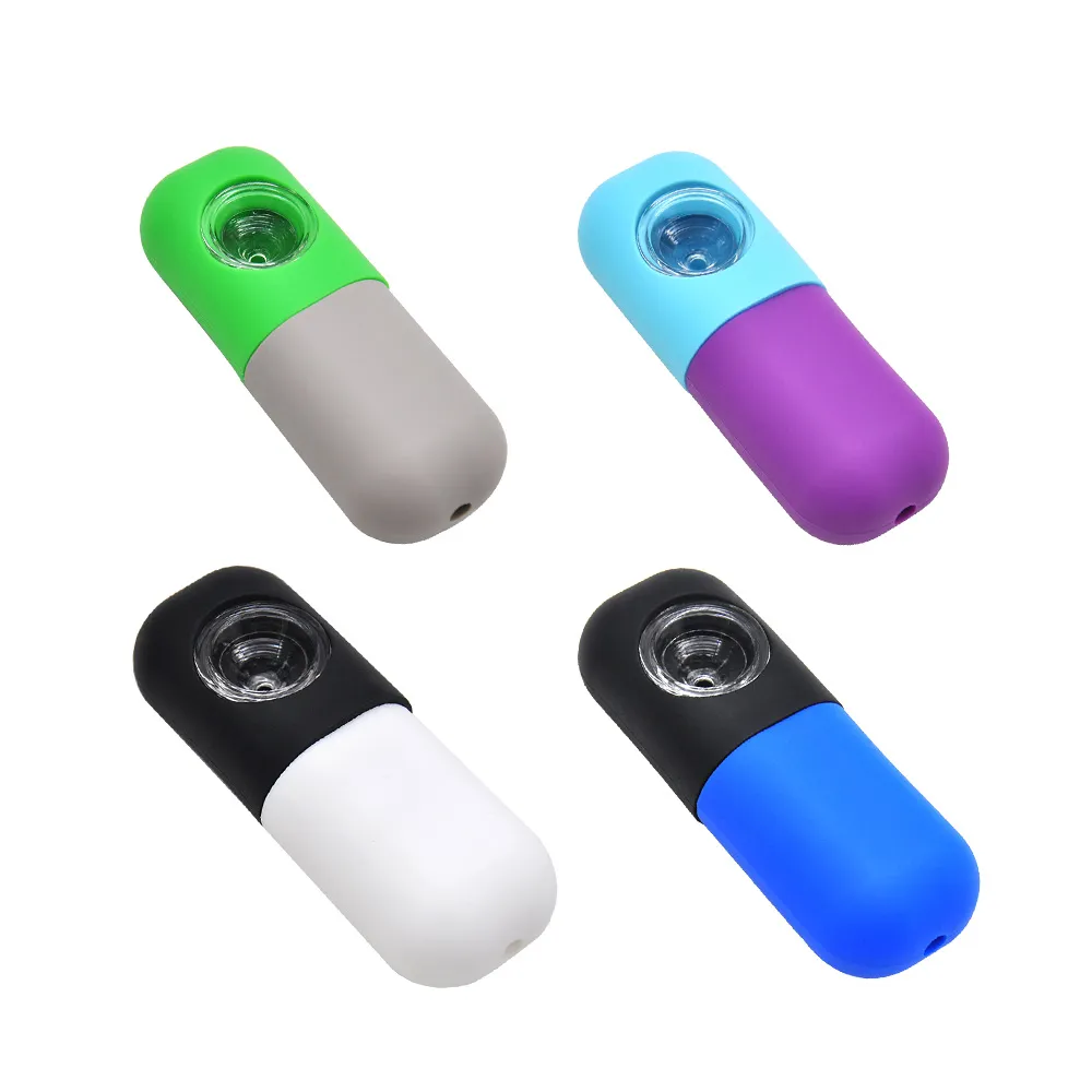 

Smoke Shop Capsule Style FDA Silicone Smoking Pipe 112MM Glass Bowl Unbreakable Tobacco Pipe Cigarette Filter Holder Easy Clean
