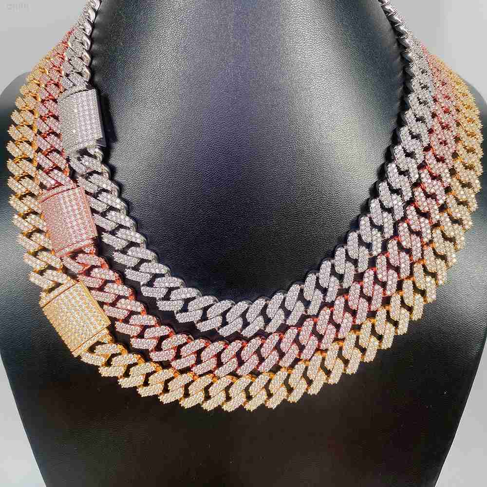 

13mm 18" 20" 22" 24" Hip Hop 925 Sterling Silver Men Cuban Necklace Iced Out Cuban Link Chain Jewelry