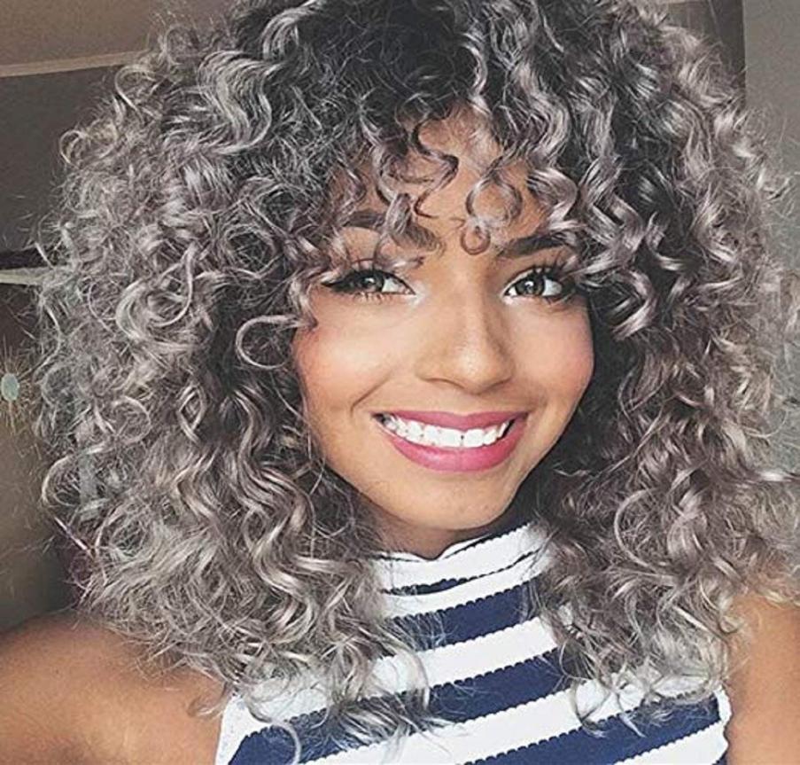 

Fluffy Wavy Synthetic Afro Curly Hair Wig with Bangs Kinky Curly Wigs for Black Women Ombre Grey Wigs for Daily Wearfactory direct5026768, Ombre color
