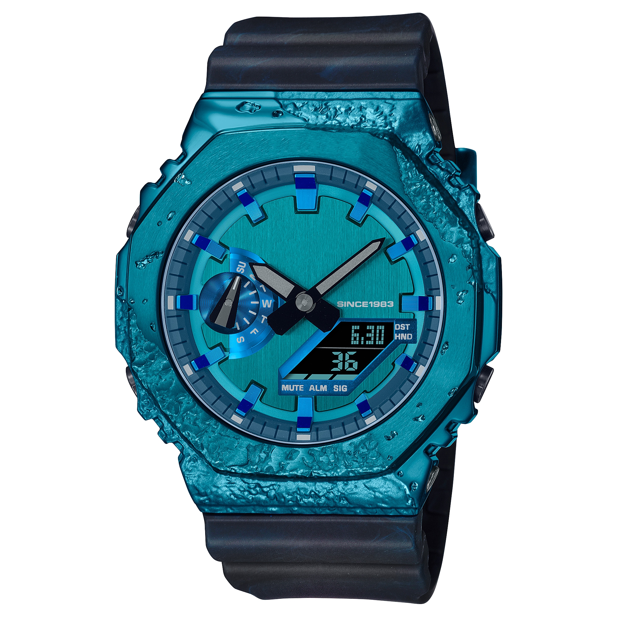 

Iced Out Watch Digital Sport Quartz Men's Watch World Time Detachable Assembly LED Blue Oak Series