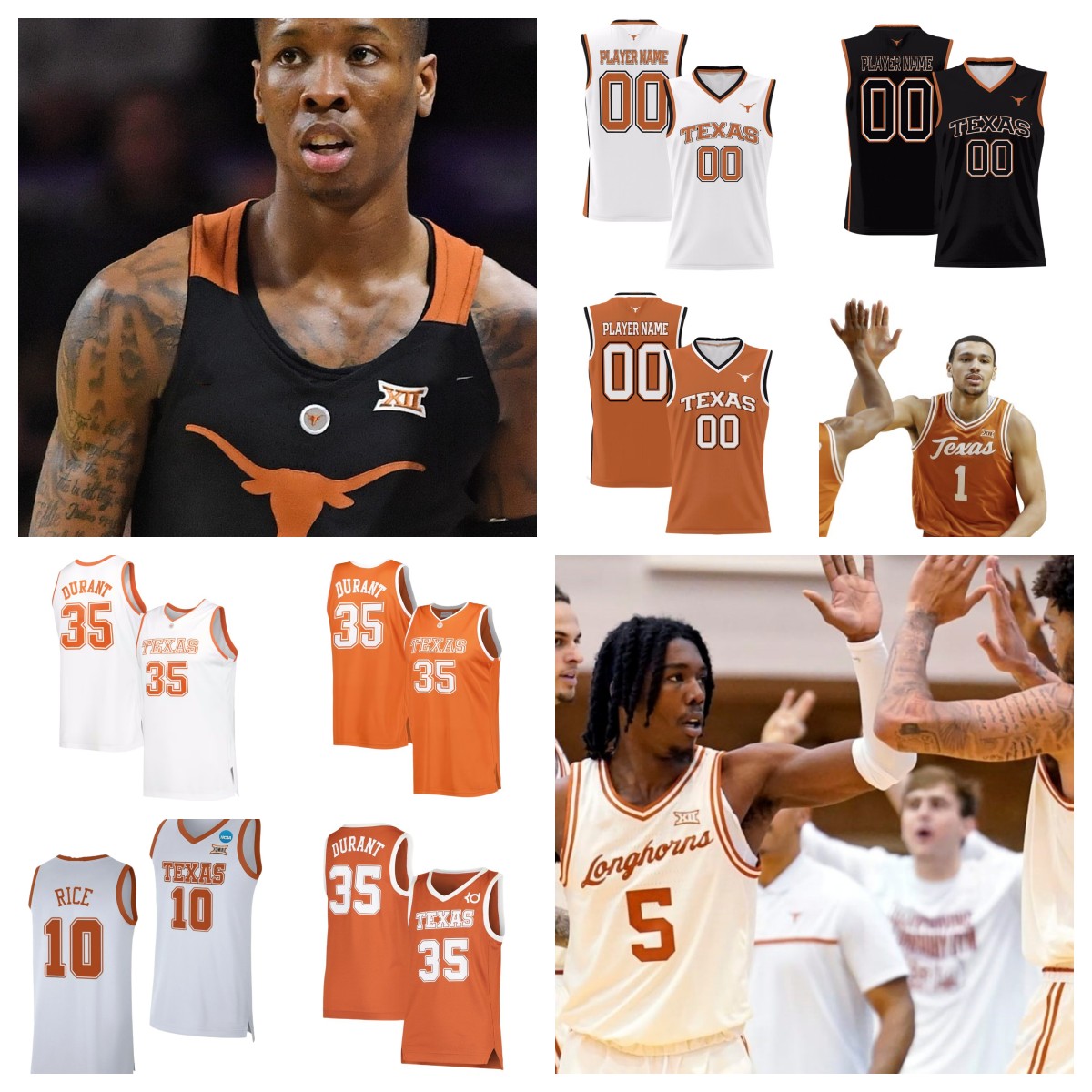 

2023 Texas Longhorns Basketball Jersey NCAA College Durant Marcus Carr Sir'Jabari Rice Timmy Allen Tyrese Hunter Bishop Dylan Disu Bamba Tucker White Orange, As pic