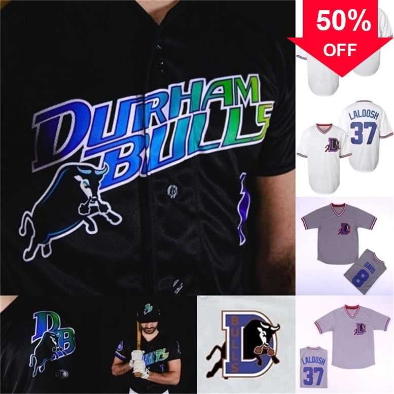 

Xflsp GlaMit Durham Bulls Jersey #8 Crash Davis #37 Ebby 'Nuke' LaLoosh 100% Stitched Movie Custom Baseball Jersey White Grey Black S-3XL, 8 grey