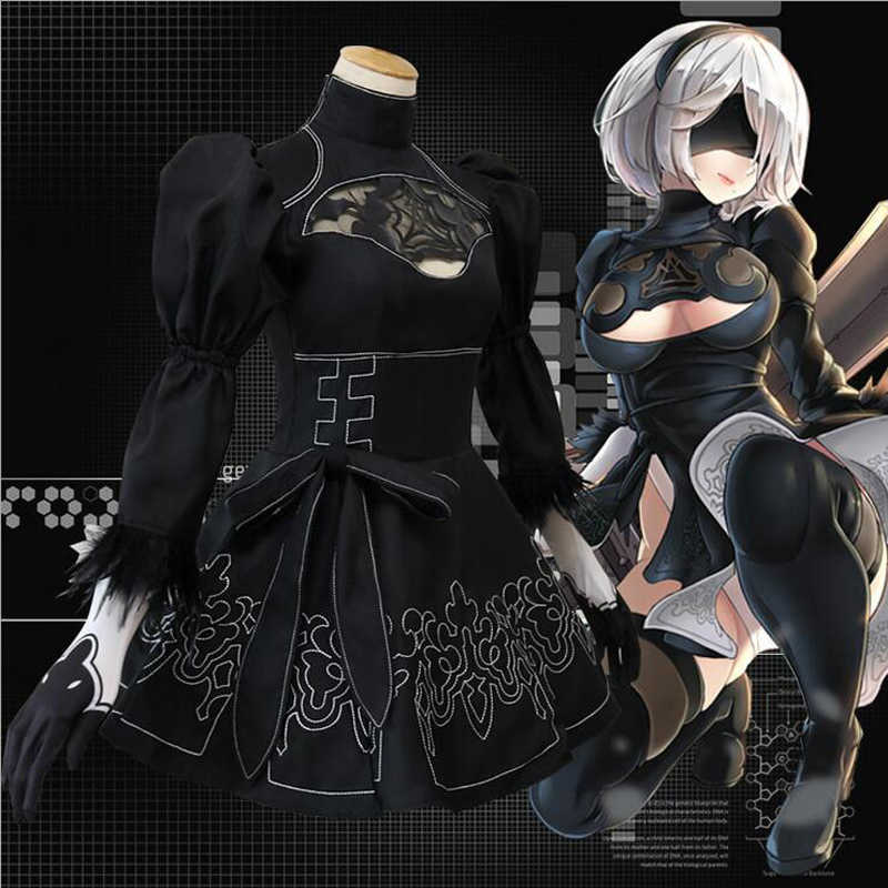 

Anime Costumes Nier Automata Yorha 2B Cosplay Suit Anime Women Outfit Disguise Come Set Fancy Halloween Girls Party Black Dress Z0602
