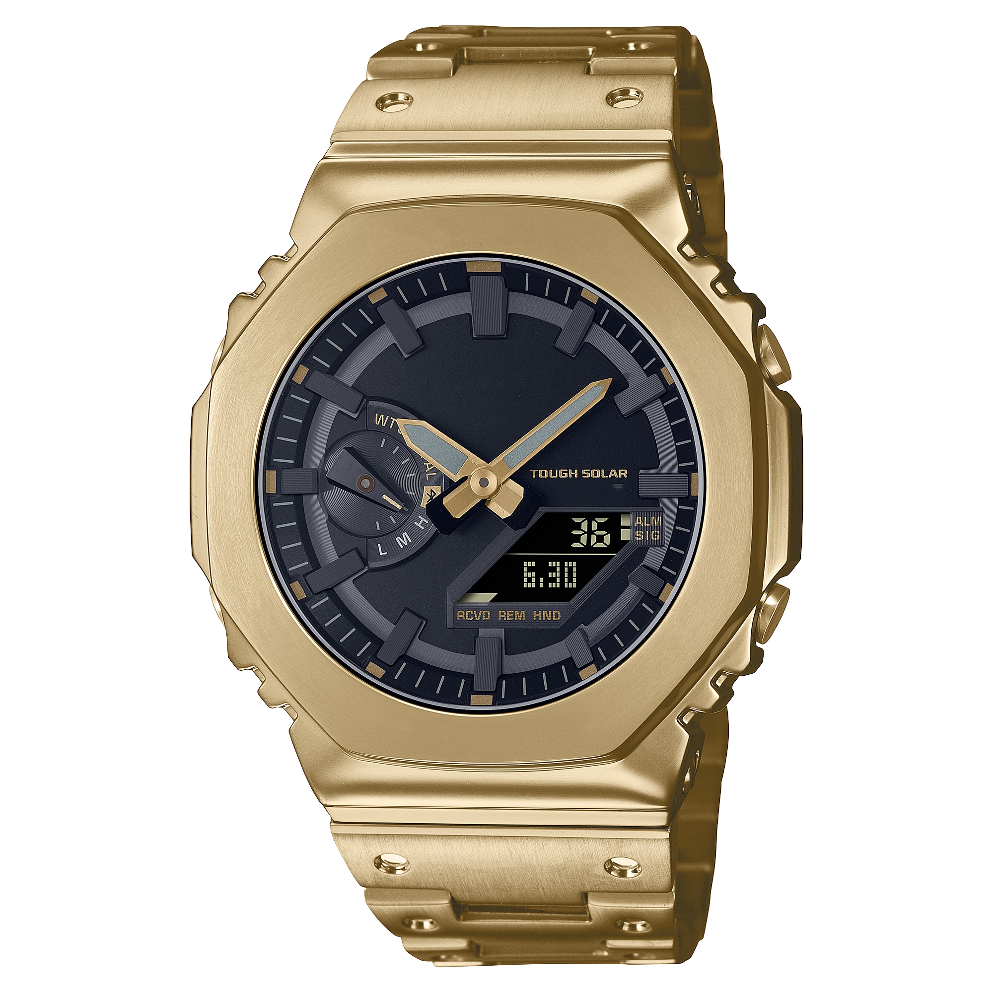 

Iced Out Watch Digital Sport Quartz Men's Watch Full Feature World Time LED alloy dial Steel strap folding clasp Oak Series 5 colors