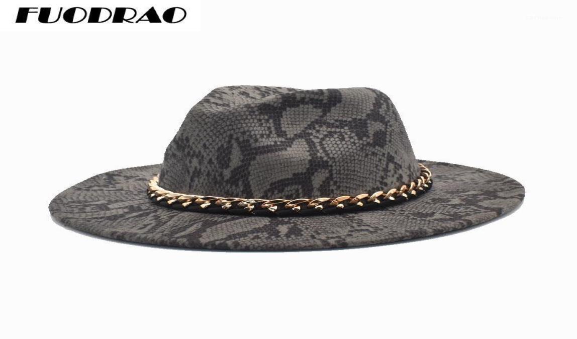 

Wide Brim Hats FUODRAO Wool Fedoras Women Autumn Winter Snake Print Chain Panama Jazz Caps Vintage Cowboy Hat Men F11313021806, Pink