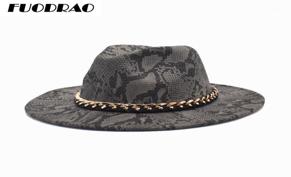 

Wide Brim Hats FUODRAO Wool Fedoras Women Autumn Winter Snake Print Chain Panama Jazz Caps Vintage Cowboy Hat Men F11313696907, Dark grey