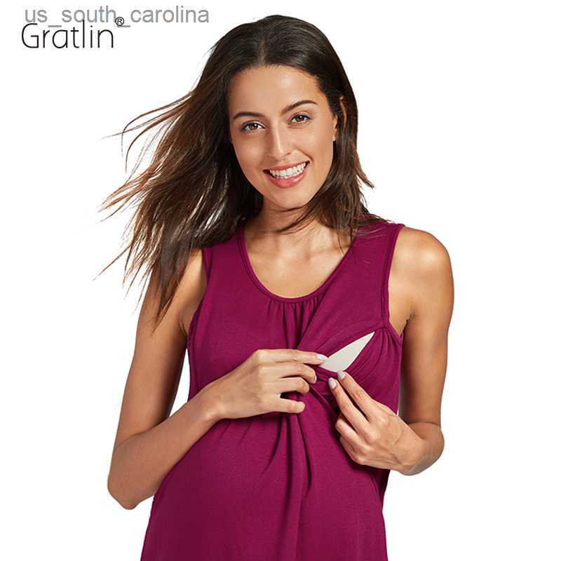 

Camis Gratlin Maternity Nursing Tank Top Women's Sleeveless Breastfeeding Support Clothes Soft Summer Sleepwear Pregnant S-XL L230522, Navy03