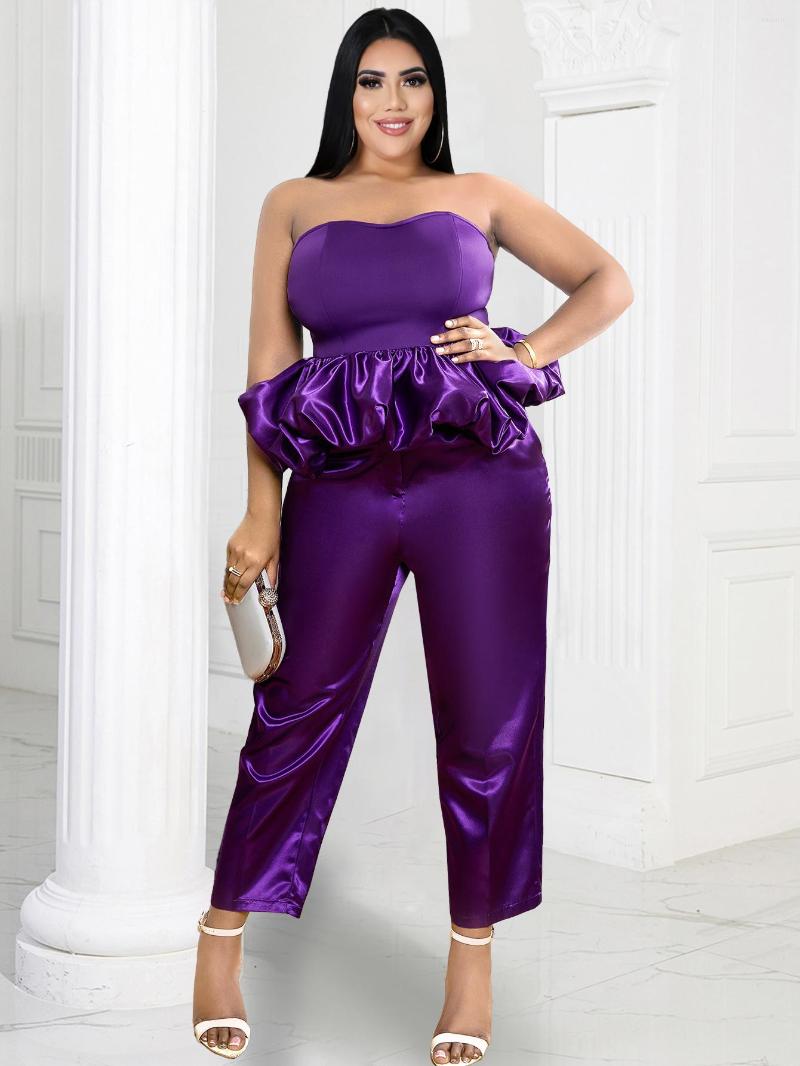 

Women' Two Piece Pants Purple Sets For Women Straplees Tops And High Elastic Waist Trousers Large Size Birthday Cocktail Event Outfits