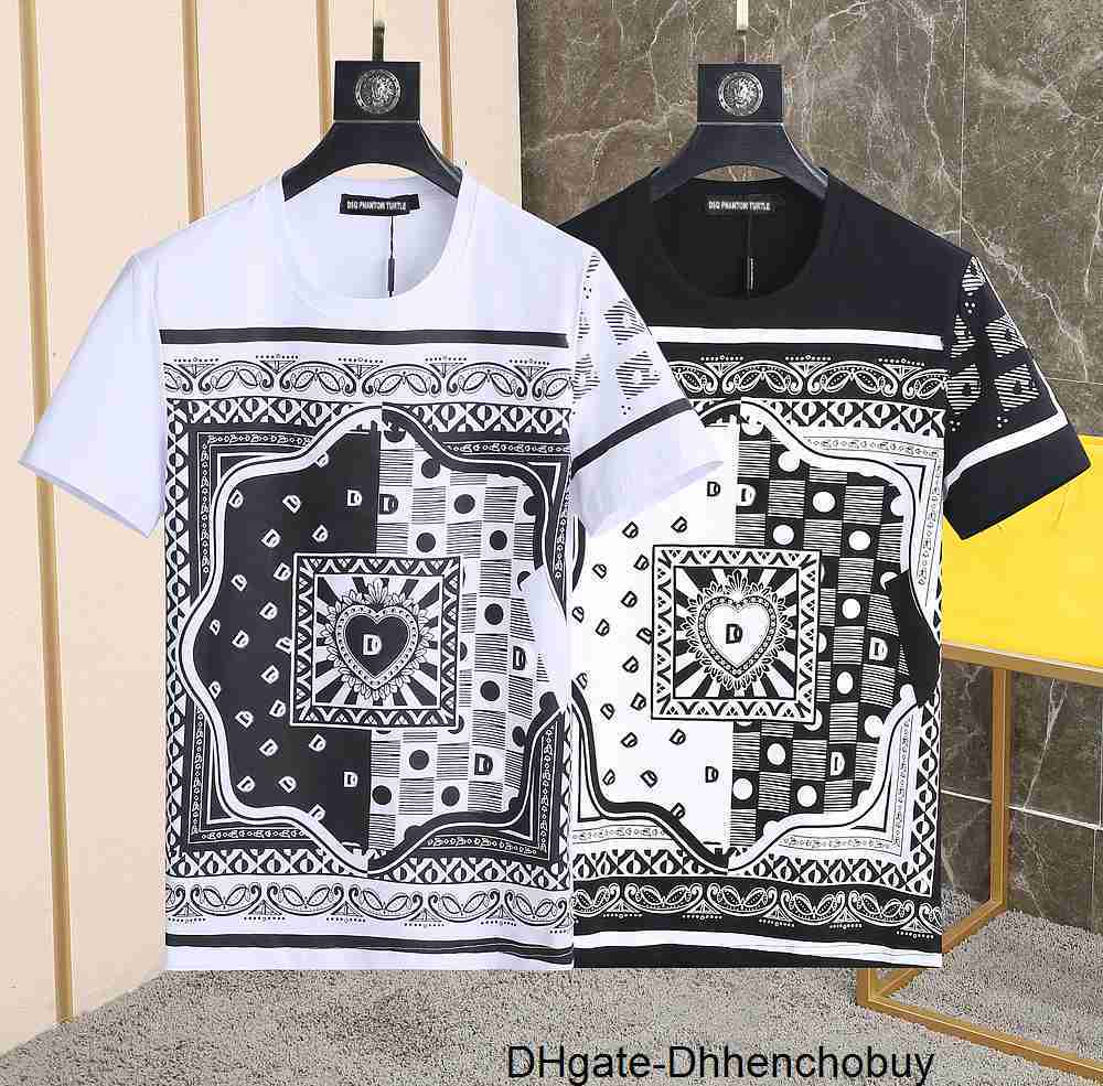 

DSQ PHANTOM TURTLE Mens Designer T shirt Italian Milan Fashion Scarf Print T-shirt Summer Black White Male Hip Hop Streetwear 100% Cotton Tops 1199 RS15